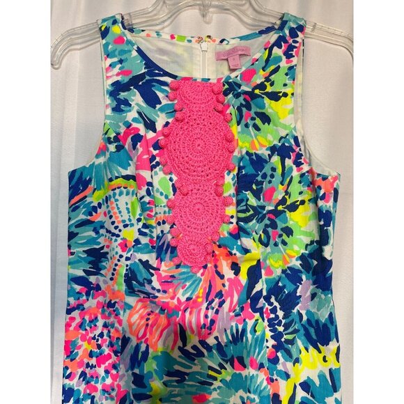 Lilly Pulitzer Sleeveless Multicolor Shift Dress With Pink Crochet Detail Size 0 - Picture 2 of 7
